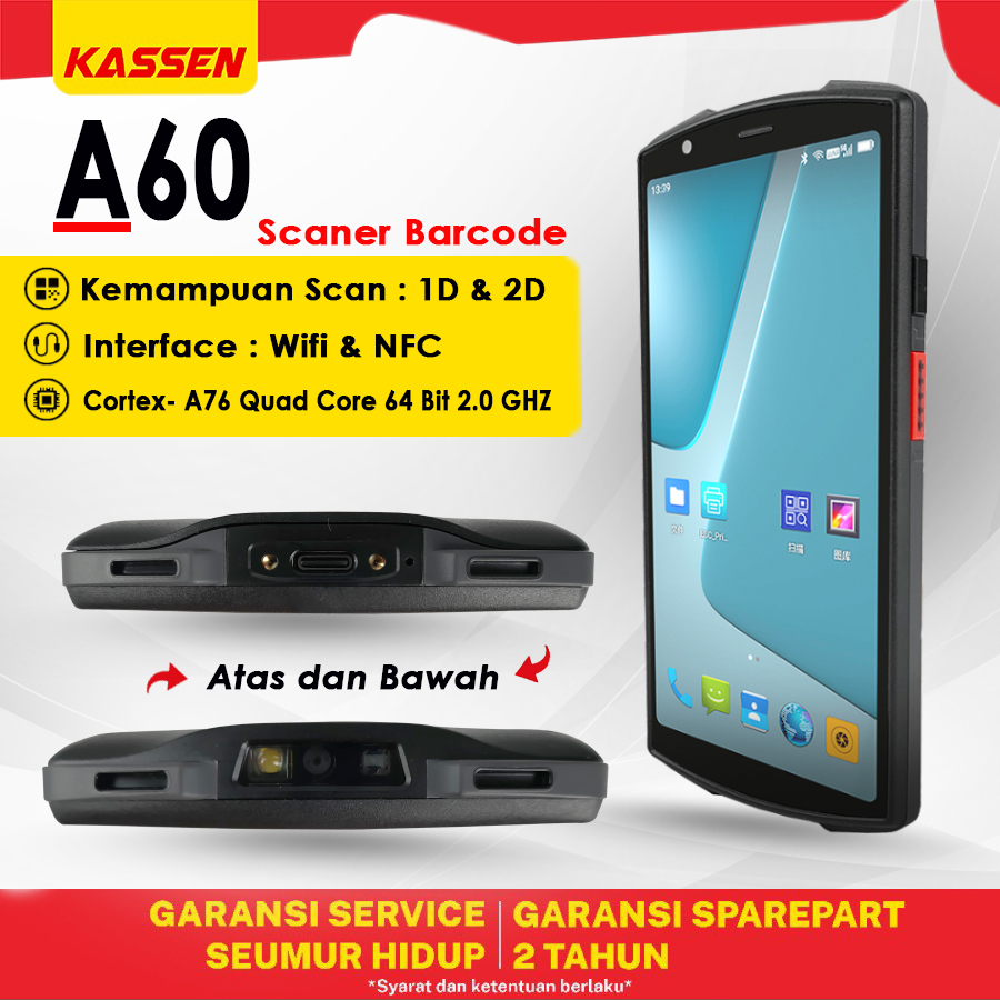 Jual Kassen A60 Mobile Scanner Barcode 1D 2D Portable Data Android 5G ...