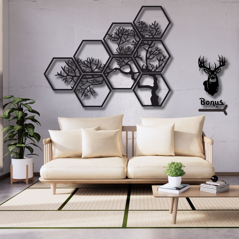 Jual KREASIKAYU Dekorasi Hiasan Dinding Timbul PANJANG Elegan Hexagonal