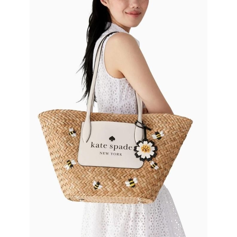 Jual TAS BRANDED IMPORT MIROR TasKateSpade Raffia Rattan Flowers Tote