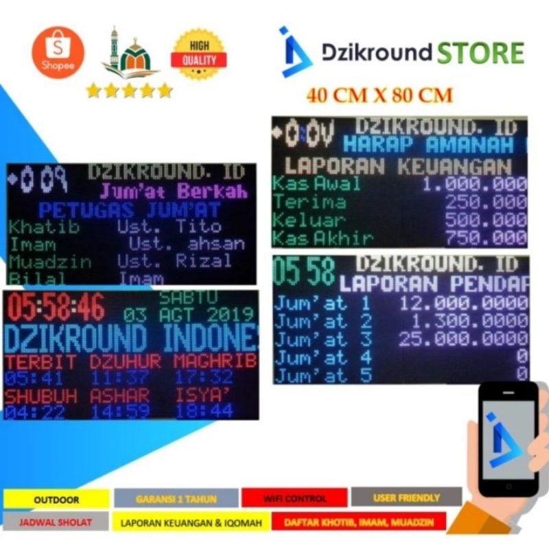 Jual DZIKROUND FS22 Jam masjid Digital Jadwal sholat Running text timer ...