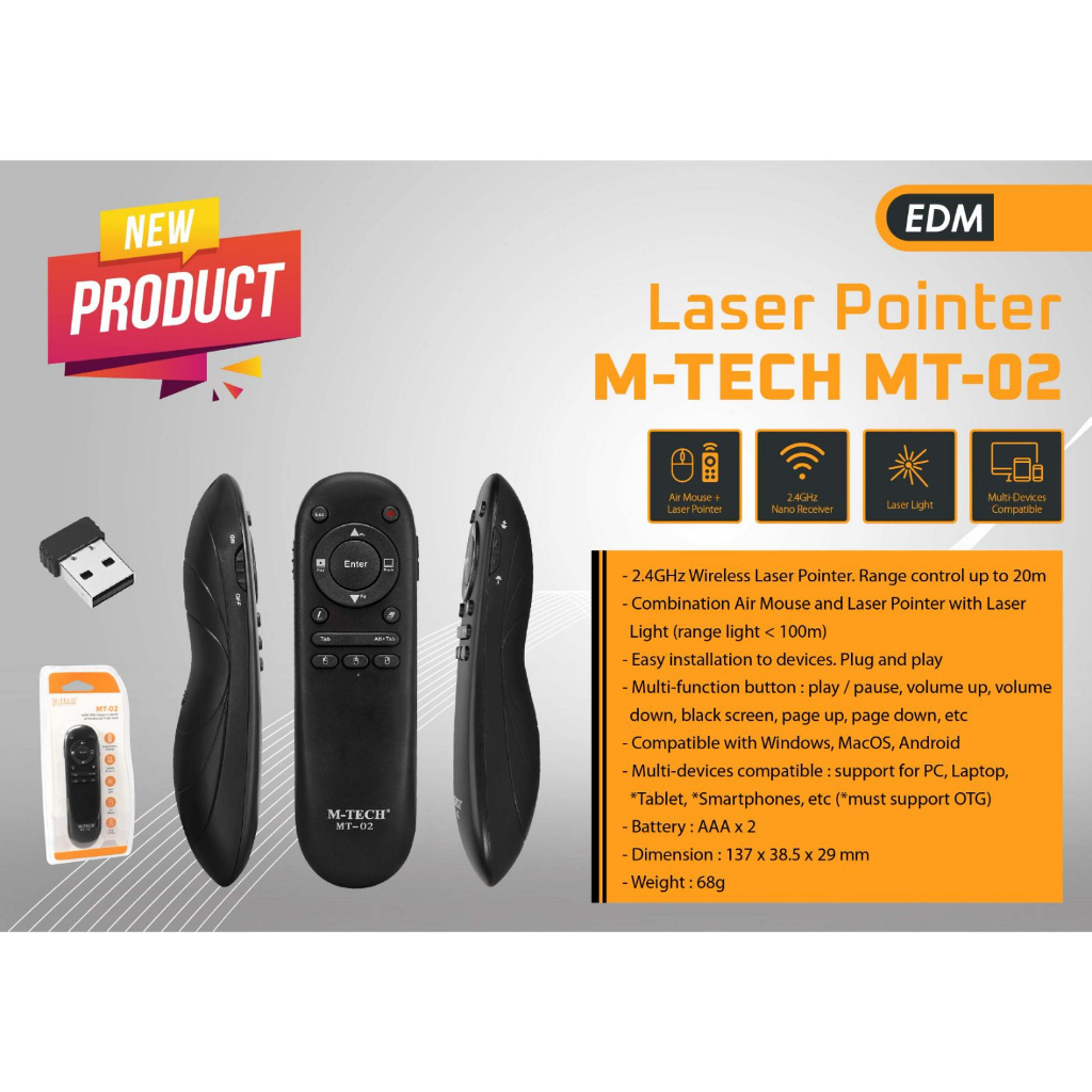 Jual Laser Pointer Wireless Presentasi with Mouse Function MT-02 M-Tech ...