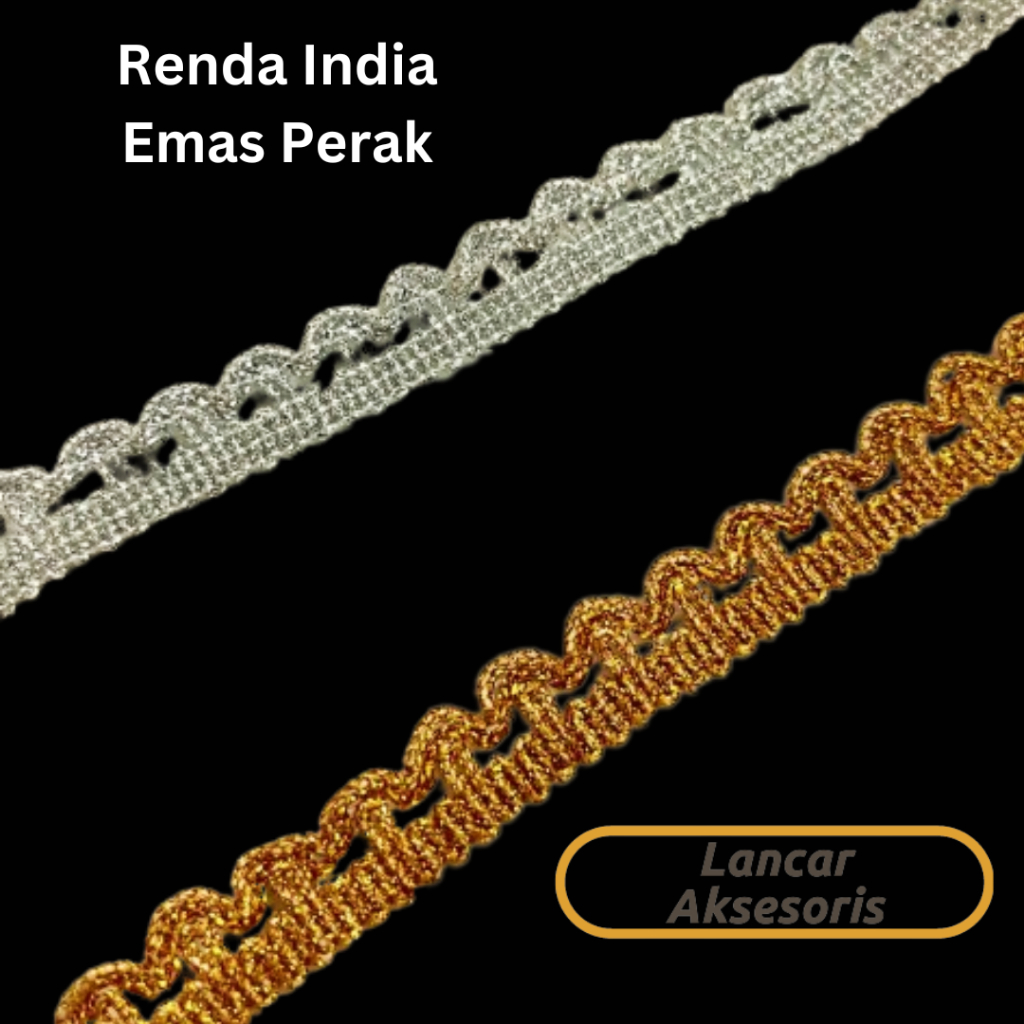 Jual Renda Mahkota Glitter Emas Perak per 1 pack Renda Mas Silver Gold ...