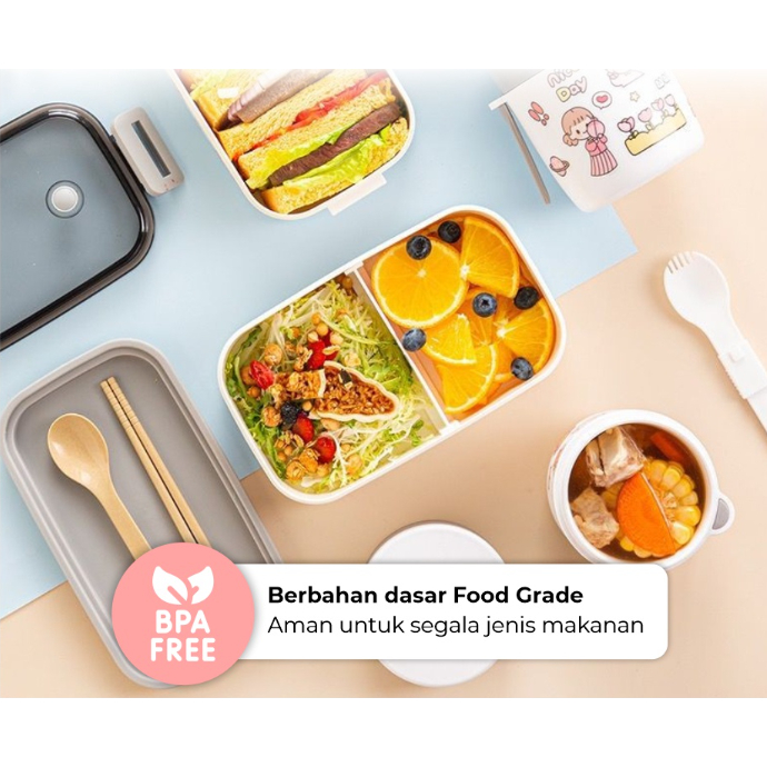Jual Lunch Box Kotak Bekal Anak Sekolah 8124 Model Jepang Dua Susun Tempat Makan BPA FREE