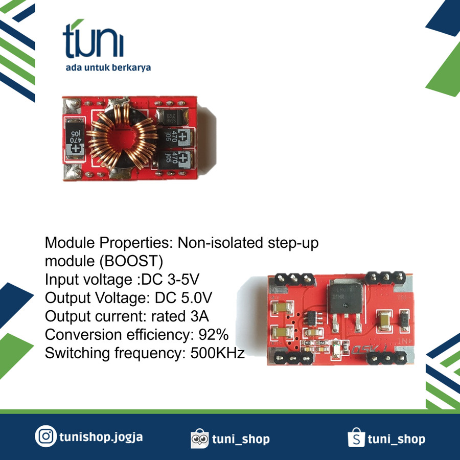 Jual Step-up Module Mini DC-DC Boost Converter Input 4.2V Output 5V 3A ...