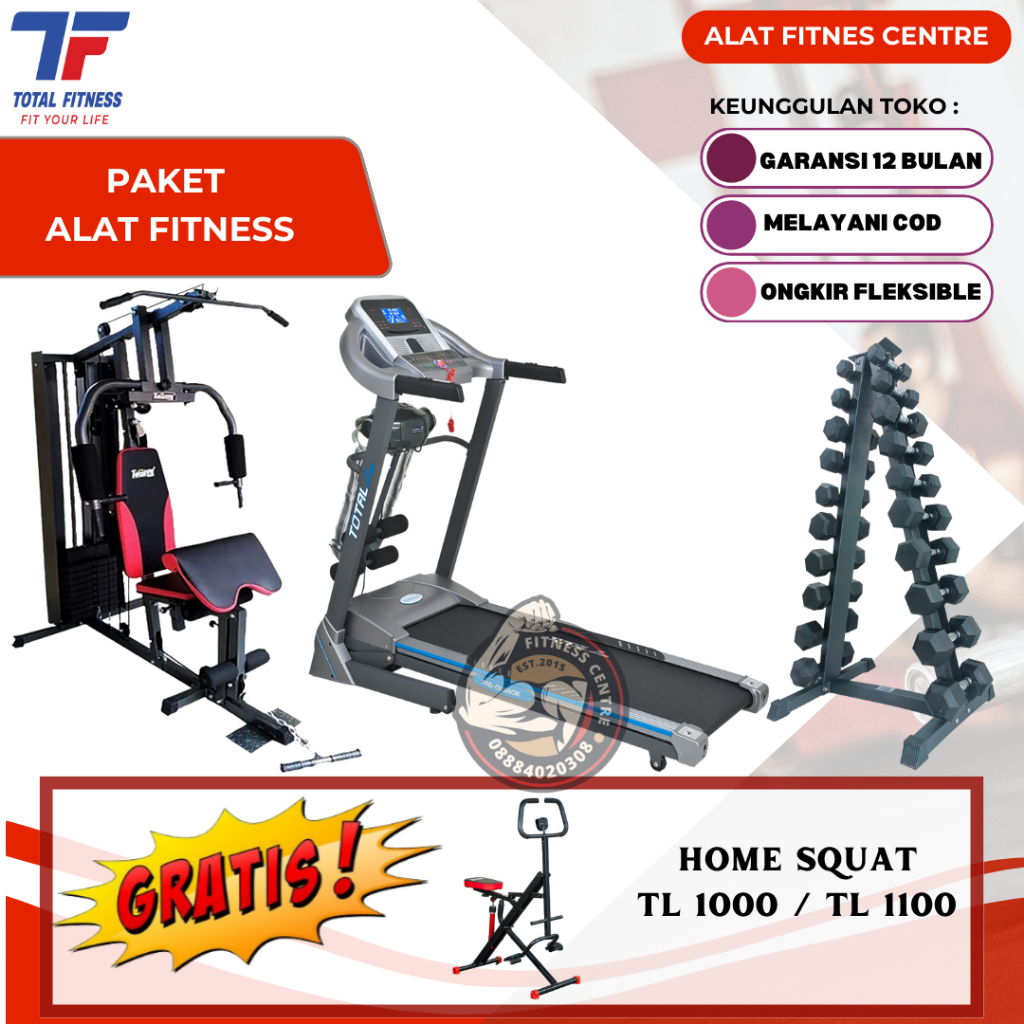 Jual Paket Alat Fitness Treadmill Total Fitness Home Gym 1 Sisi Tl Hg