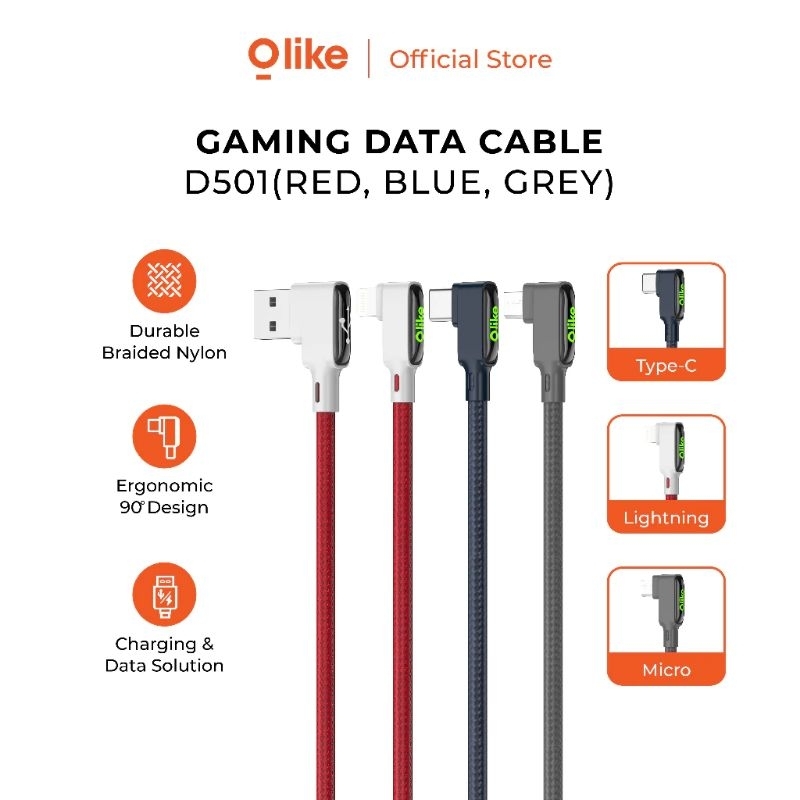 Jual Olike D501 Kabel Data Siku Gaming Micro USB / Type-C / Lightning ...