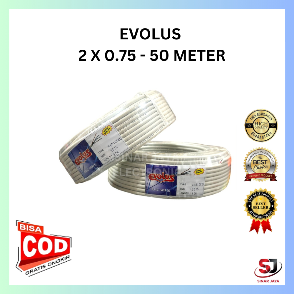 Jual Kabel Listrik Serabut Evolus 2 X 0 75 50 Meter Hitam Putih