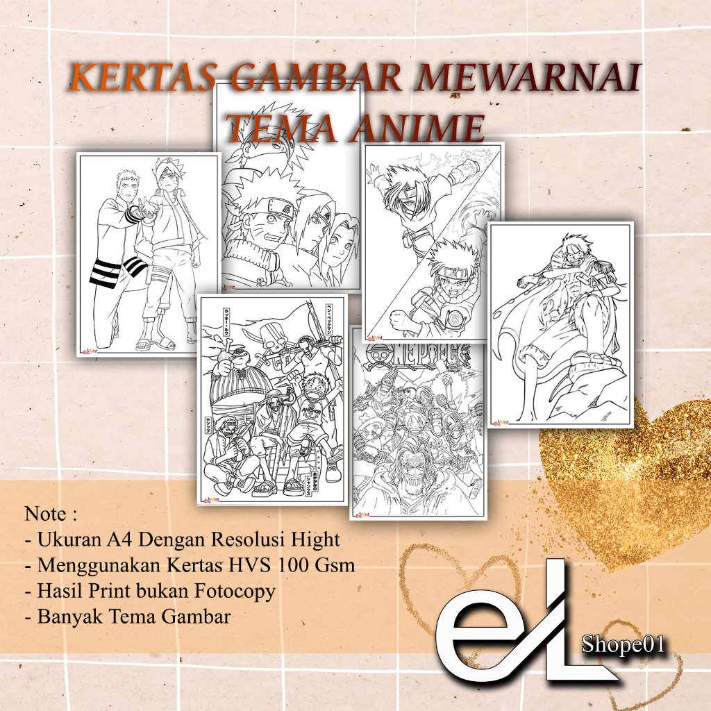 Jual Kertas Gambar Mewarnai Tema ANIME Ukuran A5 | Shopee Indonesia