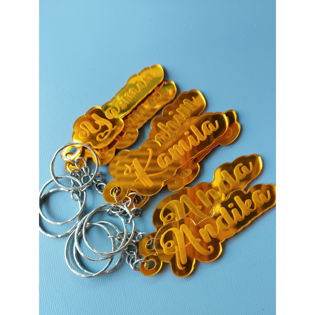 Jual Gantungan Kunci Ganci Custome Nama Warna Gold Souvenir Ganci