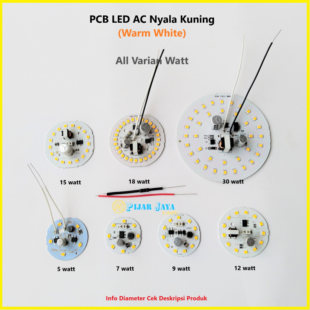 Jual PCB LED AC Nyala Kuning Warm White 3 5 7 9 12 15 18 30 Watt DOB ...