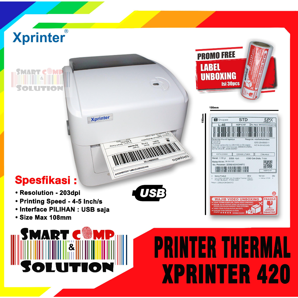 Jual XPrinter 420B Printer Barcode Bluetooth - USB Direct Thermal Label ...