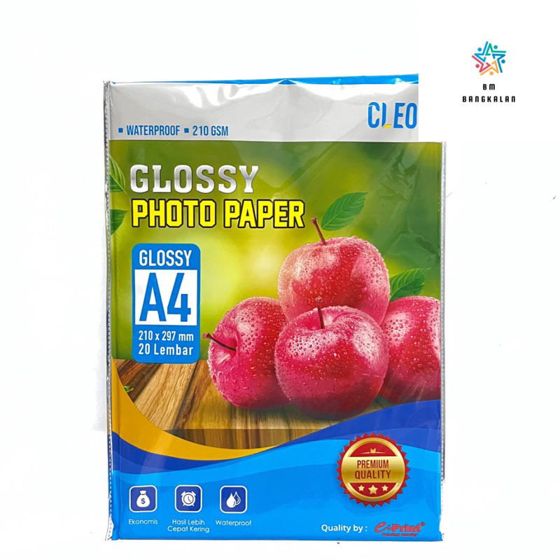 Jual Kertas Glossy Photo Paper CLEO by e-Print 210 gsm A4 isi 20 lembar ...