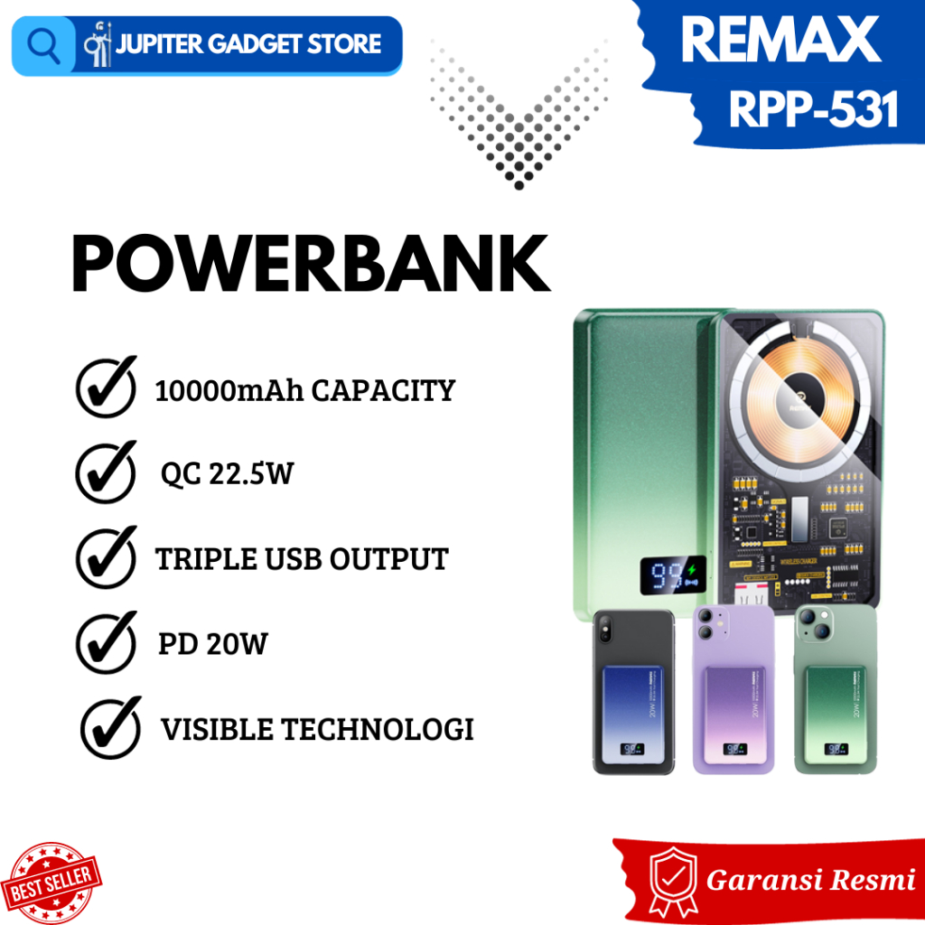 Jual Remax RPP-531 Powerbank Wireless Magsafe 20W 10000mAh USB Type-C ...