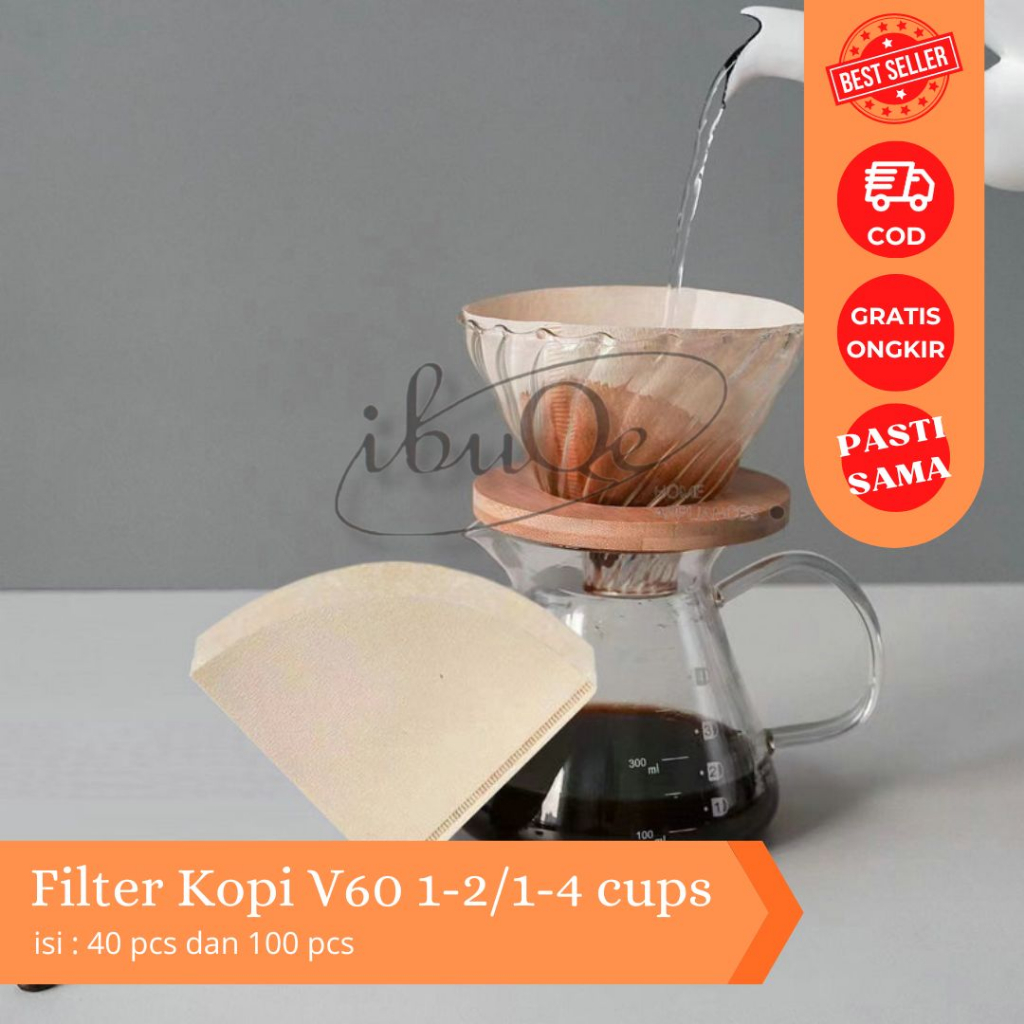 Jual FILTER KOPI V60 01-02 / 40-100Pcs 1-2 / 1-4 CUPS SARINGAN KERTAS ...
