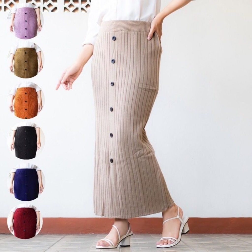 Jual Rok Span Rajut Knits Hornet Kancing Rok Panjang Wanita Maxi Skirt Semi Jumbo Shopee Indonesia 9380