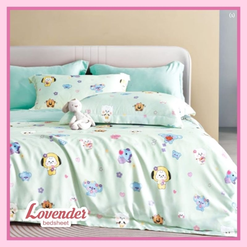 Jual Sprei/Bedcover katun ORGANIK/SERAT BAMBU Pastel green hijau muda BT21 BTS Kpop karakter