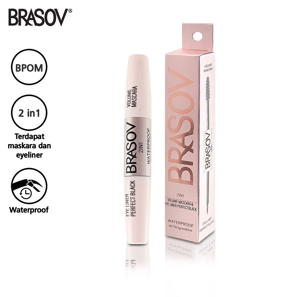 Jual BRASOV 2IN1 Volume Mascara & Eyeliner Perfect Black Waterproof