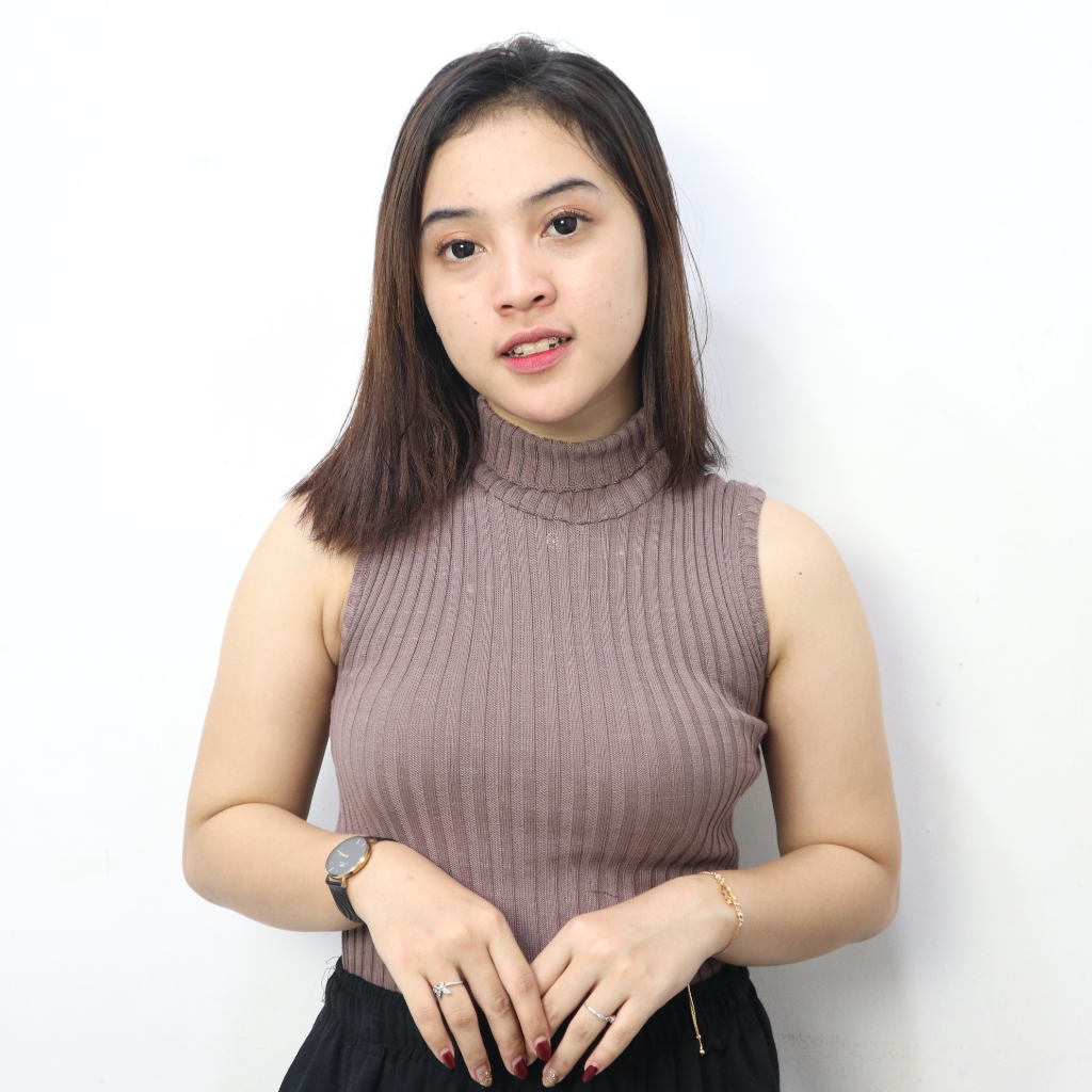 Jual Turtle Neck Tanktop Rajut / Tank top kerah tinggi rajut wanita ...