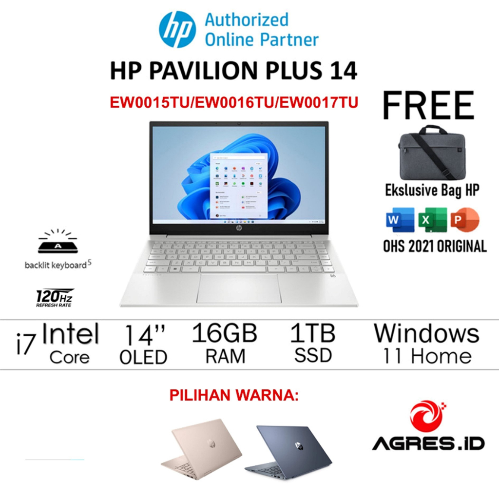 Jual LAPTOP HP PAVILION PLUS 14 OLED EW0015TU/EW0016TU/EW0017TU - I7 ...