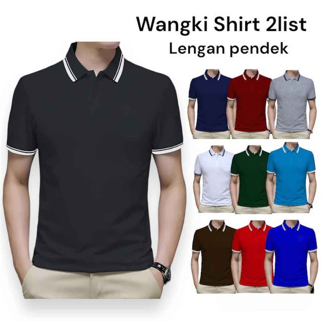 Jual SNSTORE - Kaos wangki t-shirt polo kerah list putih atasan polos