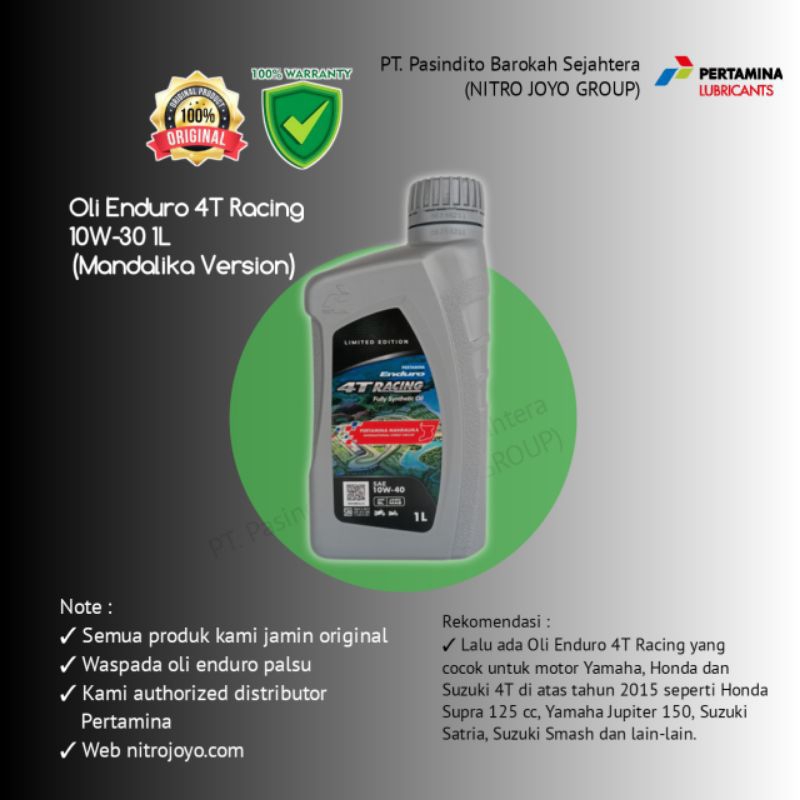 Jual OLI MOTOR ENDURO 4T RACING 1 LITER ORIGINAL MANDALIKA VERSION ...