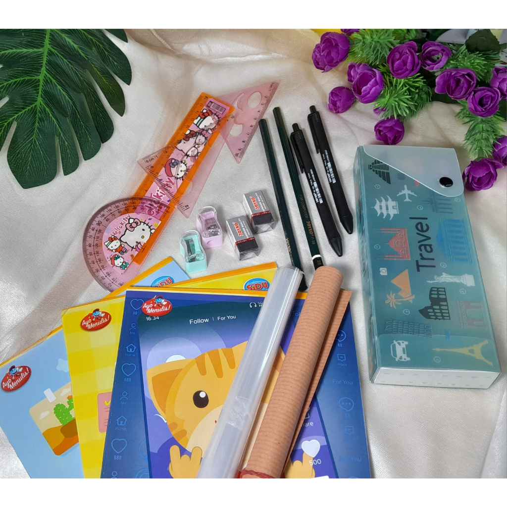 Jual Paket Hemat Alat Tulis Buku Pensil penghapus alat tulis murah