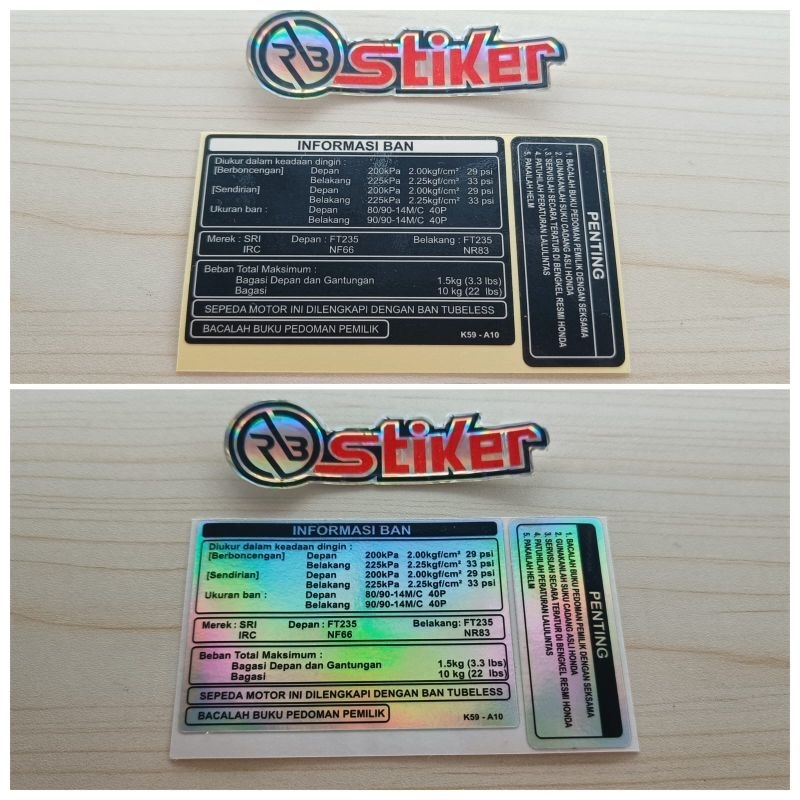 Jual STIKER INFORMASI BAN SATU SET PRINCUT | Shopee Indonesia