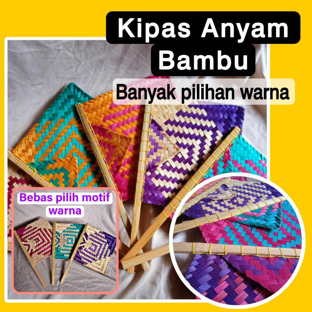 Jual Turun Harga Kipas Bambu Kipas Sate Kipas Motif Warna Warni Kipas Tangan Kipas 2943