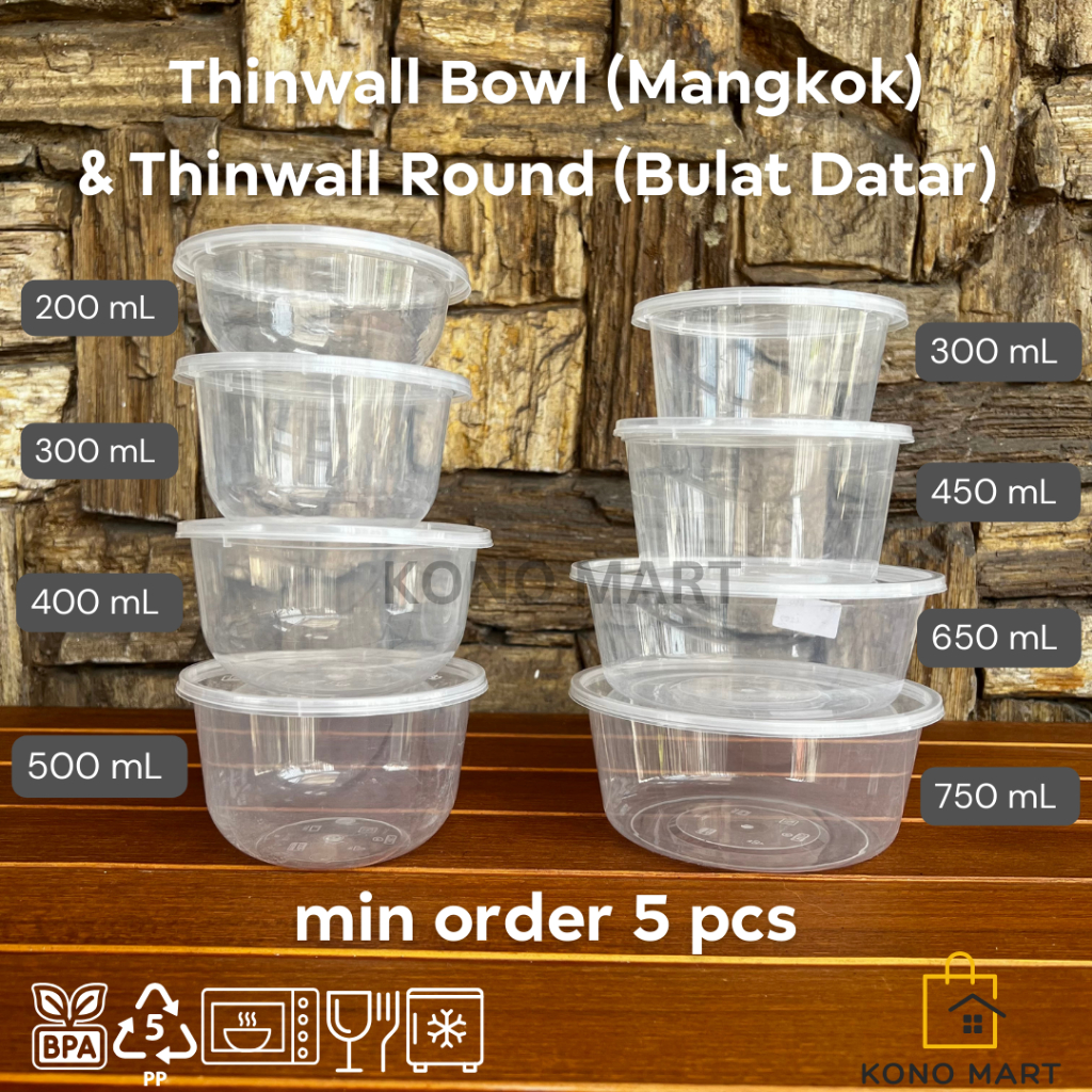 Jual [min Order 5 Pcs] Thinwall Mangkok Bulat Round Dan Thinwall