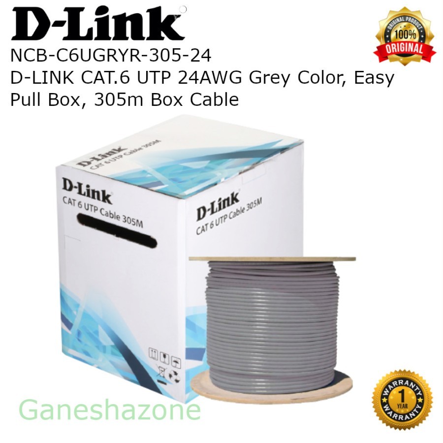 Jual D-LINK CAT.6 UTP 24AWG Grey Color, Easy Pull Box, 305m Box Cable ...