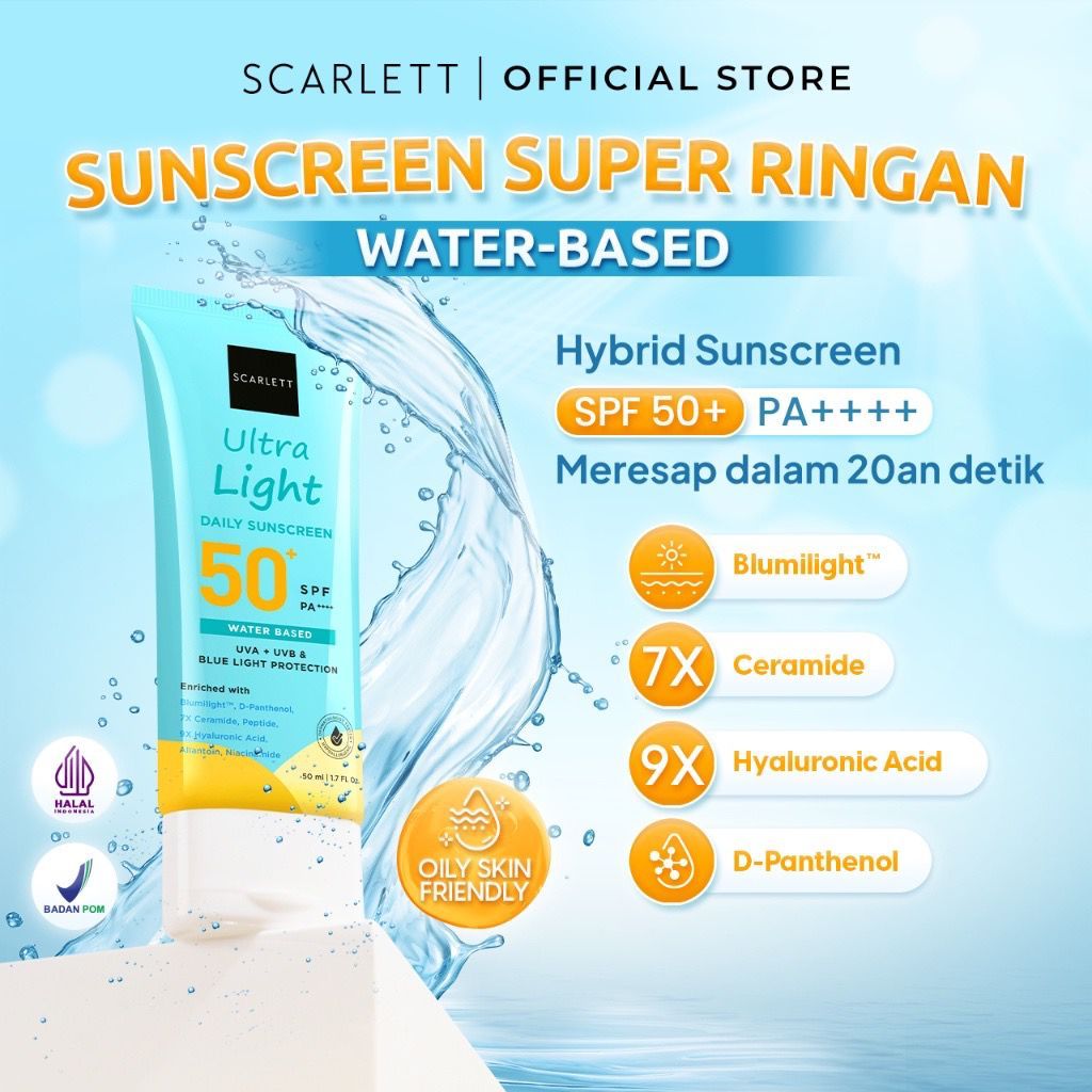 Jual Scarlett Ultra Light Daily Sunscreen Spf 50 Pa Biru Shopee