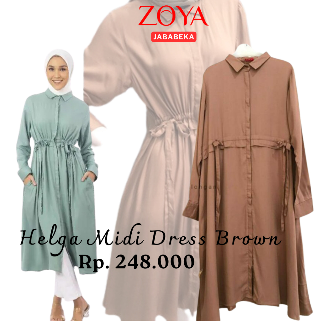 Jual ZOYA Helga Midi Dress Brown Baju Tunik Panjang Polos Atasan
