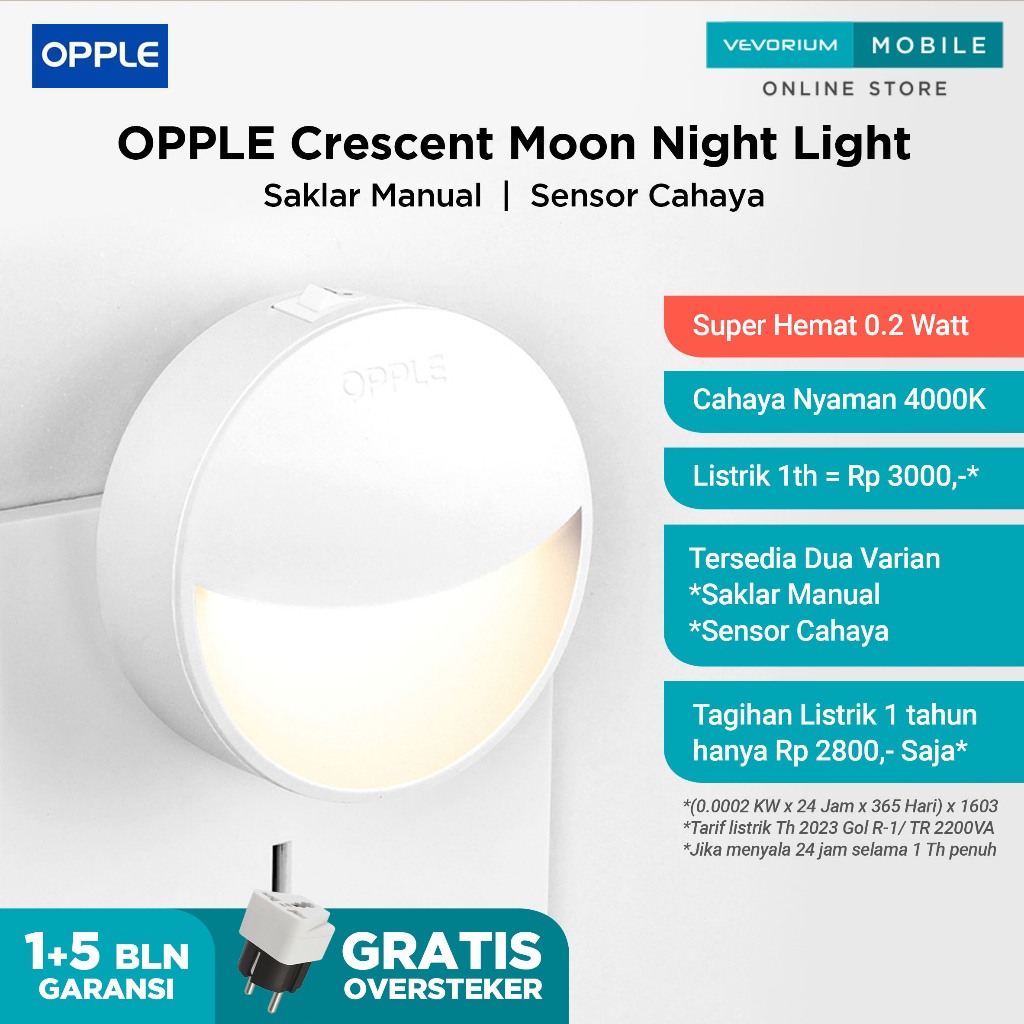 Jual OPPLE Crescent Moon Lampu Tidur Sensor Cahaya Otomatis Kamar Bayi ...