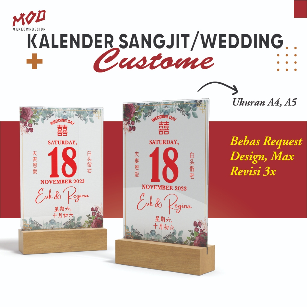 Jual CETAK / CUSTOM ACRYLIC KALENDER SANGJIT / Wedding / Kalender ...