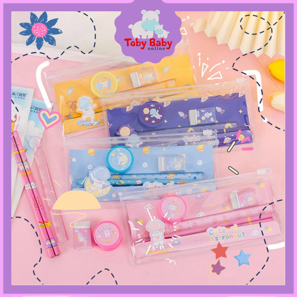 Jual Set Alat Tulis Sekolah Karakter Astronot 5 In 1 Free Pouch Lucu