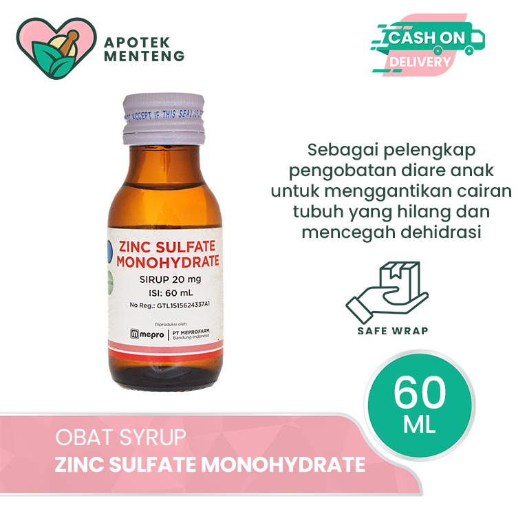 Jual Zinc Sulfate 20 mg/5 mL Sirup 60 mL Pelengkap Pengobatan Diare