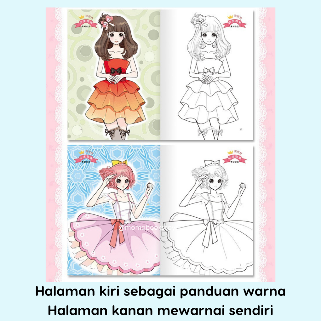Jual [MOMO] (PCB - C) Princess Girl Drawing/Coloring Book | Buku Gambar ...