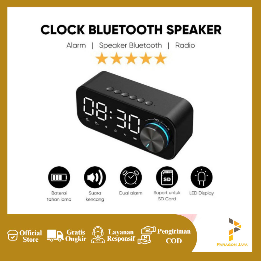Jual Speaker Bluetooth B126 Jam Alarm Clock LED Display with FM Radio ...