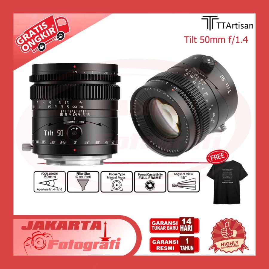 TTArtisan 50mm F1.4 Full Frame Tilt – Obiettivo Manuale Con Inclinazione 8° E Rotazione 0-90°, Per L-Mount (Panasonic, Leica, Sigma), Effetto Miniature E Controllo Prospettico