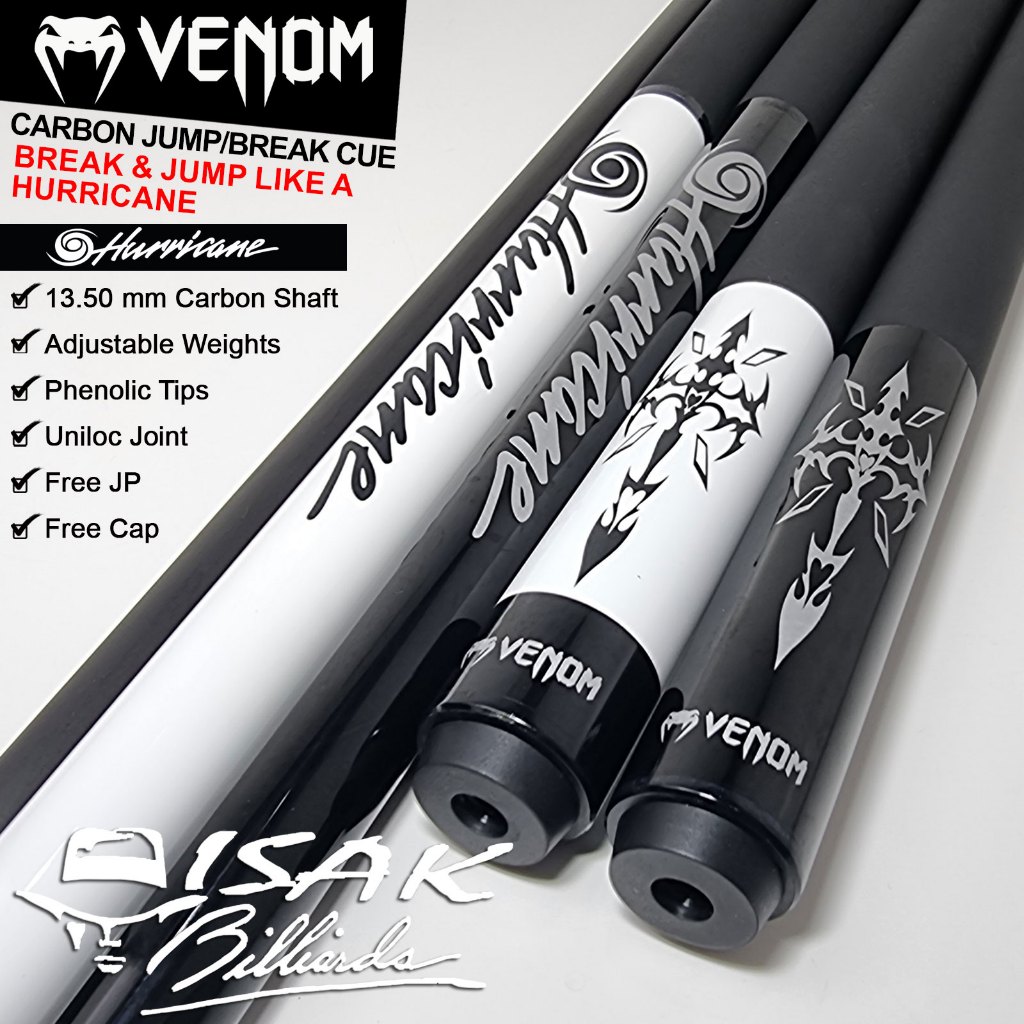 Jual Venom Carbon JB Cue Hurricane Black - 13.5mm Jump Break