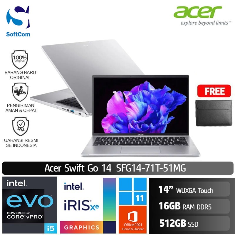 Jual Acer Swift Go 14 SFG14 71T 51MG I5 13500H EVO/16GB/512GB/14" Touch ...