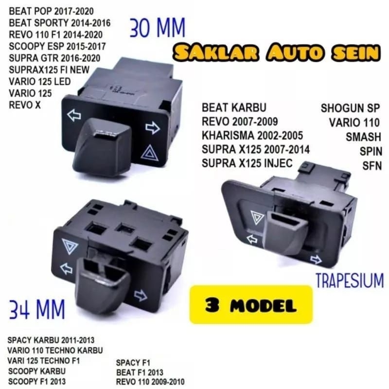 Jual SAKLAR SEIN PLUS HAZARD LAMPU 34MM 30MM TRAPESIUM PNP MATIC SUPRA ...