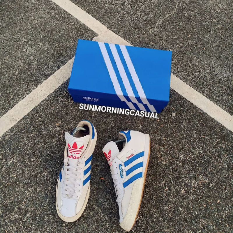 Jual ADIDAS SAMBA SUPER WHITE BLUE | Shopee Indonesia