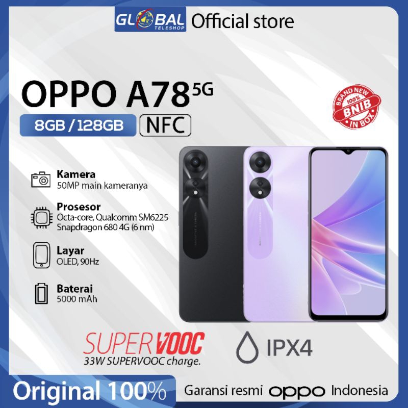 Jual Oppo A78 5G Smartphone 8/128GB NFC Garansi Resmi | Shopee Indonesia