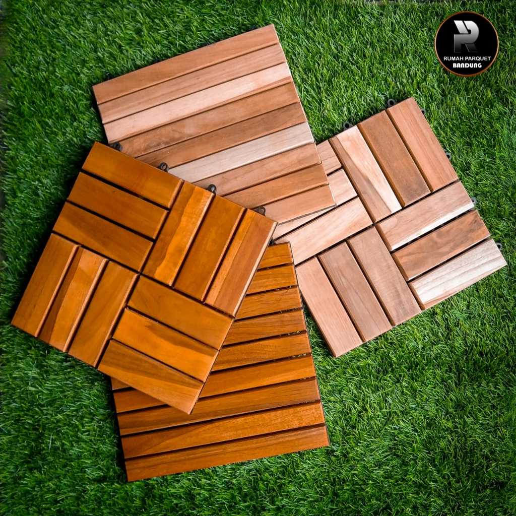 Jual Lantai kayu Parket DeckingTile Jati Taman Kebun | Shopee Indonesia