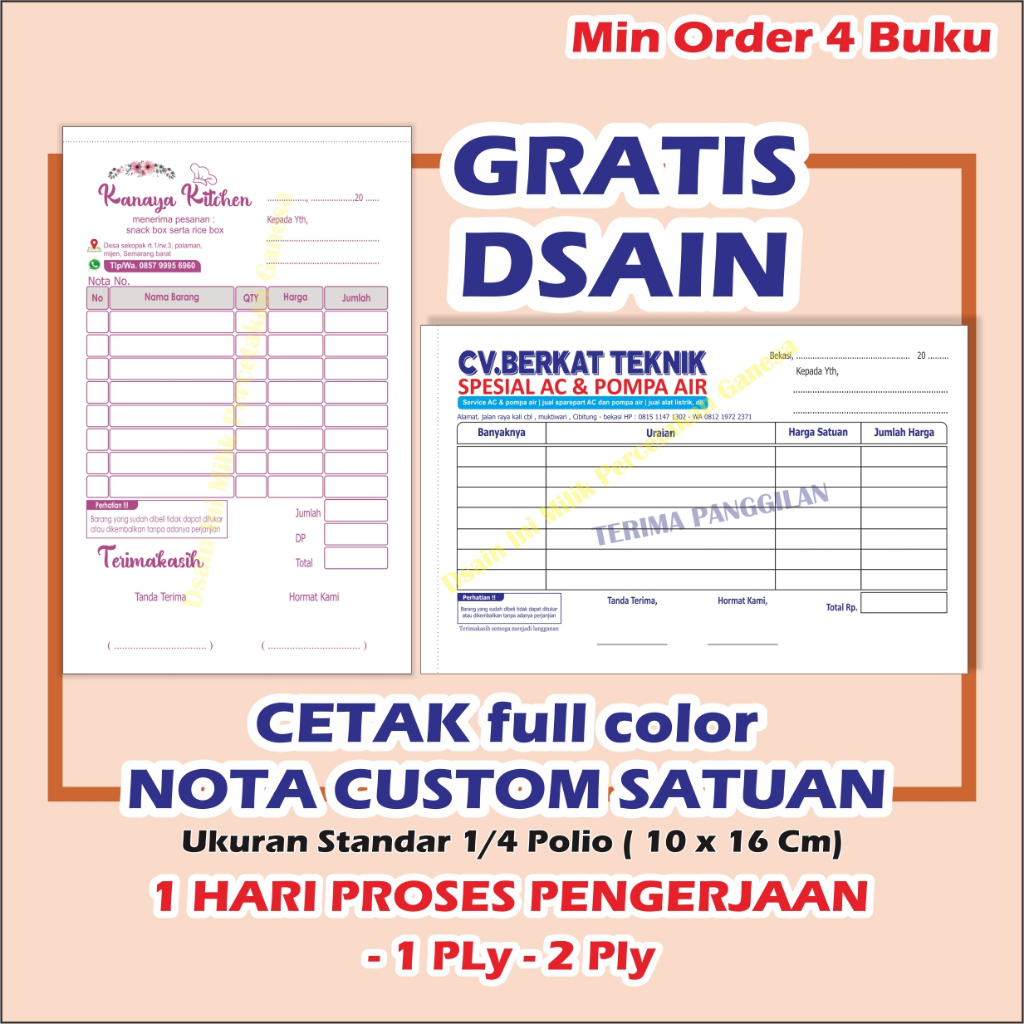 Jual Cetak Nota Bon Custom Nama Toko Sendiri Nota Laundry 2 Rangkap Nota Olshop Nama Sendiri 0547