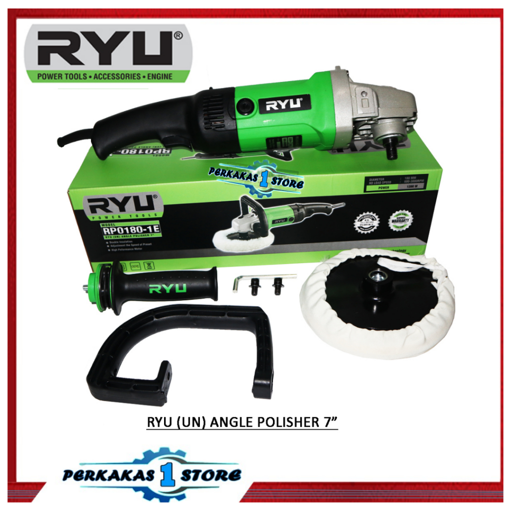 Jual RYU RPO180-1E Mesin Poles Polisher Mobil Set Tatan & Wool Angle ...