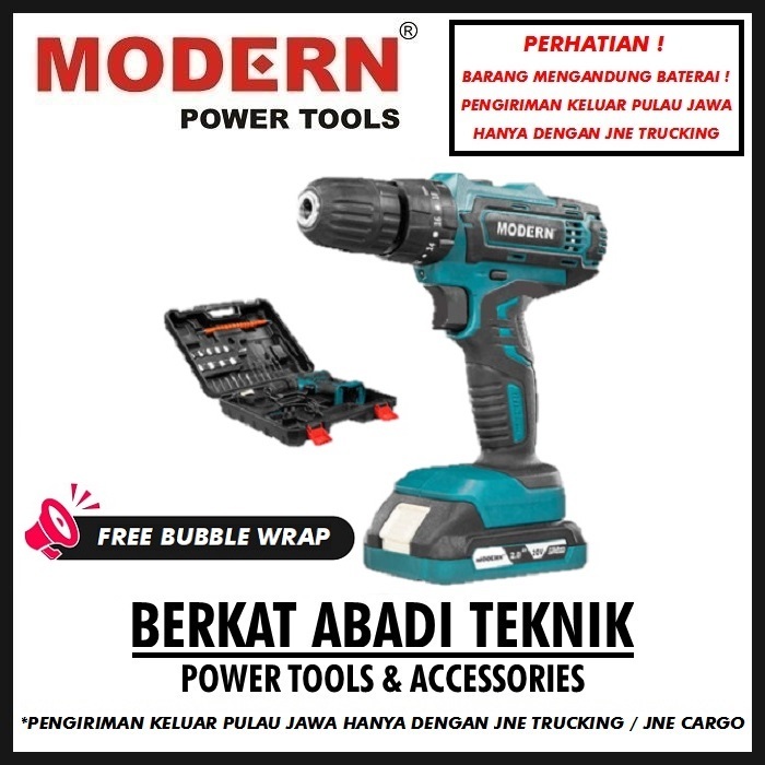 Jual Modern M Mesin Bor Cordless Drill V Set Paket Baterai Batre Tangan Tembok Beton Impact