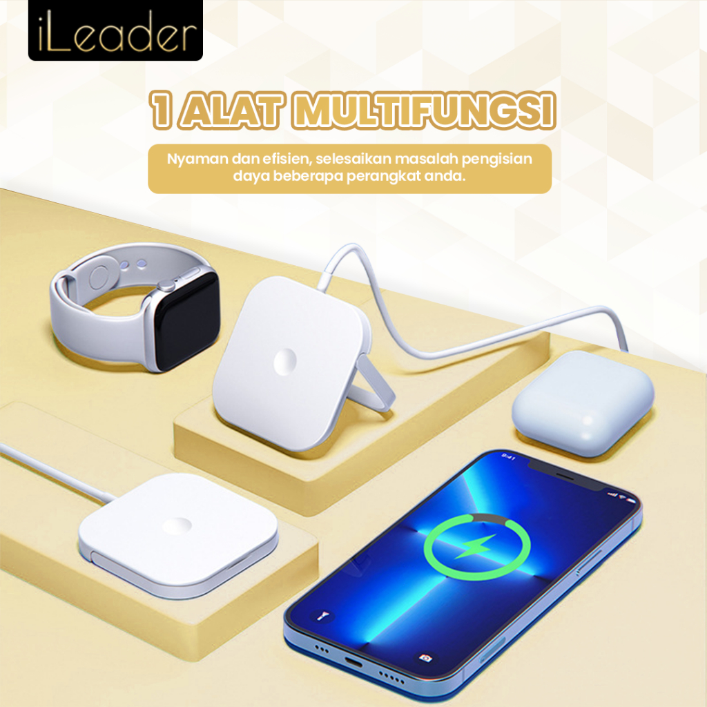 Jual iLeader 15W Wireless Fast Charging Magnetic Charger 3 in 1 Phone ...