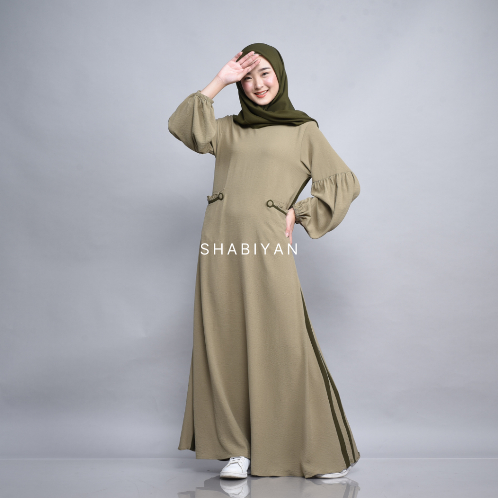 Jual Shabiyan 488 Gamis Muslim Crinkle Polos Kombinasi Syamila